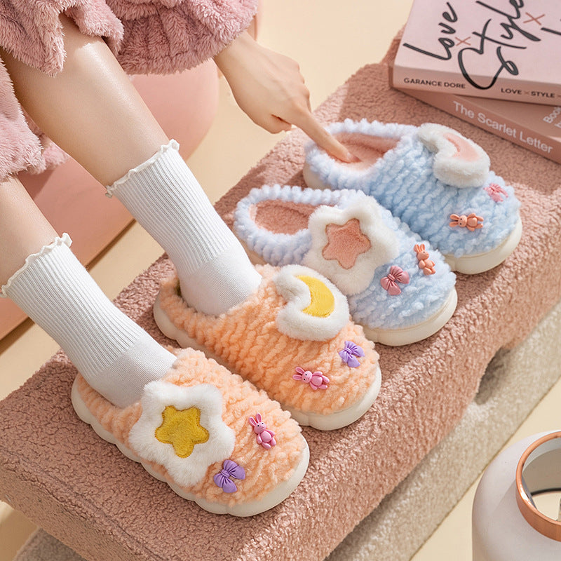 New Women's Cartoon Extra Thick Fleece-lined Home Cotton Slippers