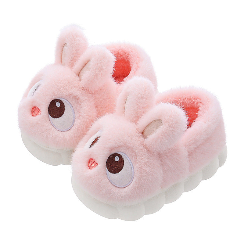 Female Cartoon Ankle Wrap Thermal Cotton Slippers