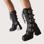 Black Buckle Long Boots
